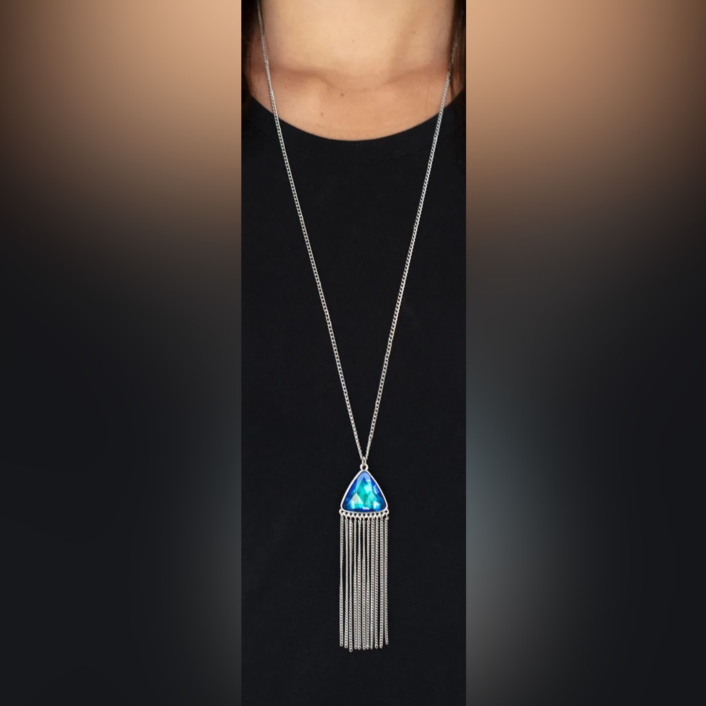 Elegant Proudly Prismatic Blue Necklace & Matching Tassel Earrings